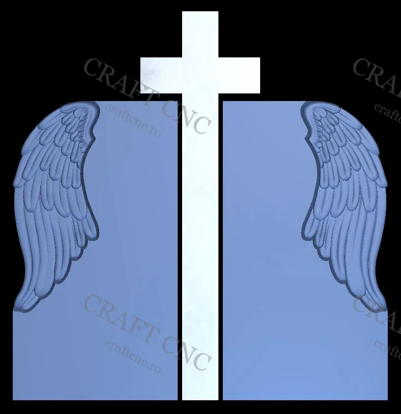 Monument dublu cu aripa — model CNC 3D pentru marmură și granit