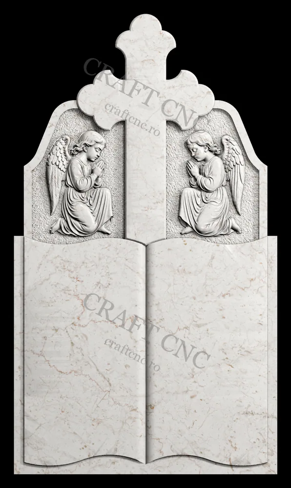 Monument cu carte și îngerași 21 — model CNC 3D pentru marmură și granit