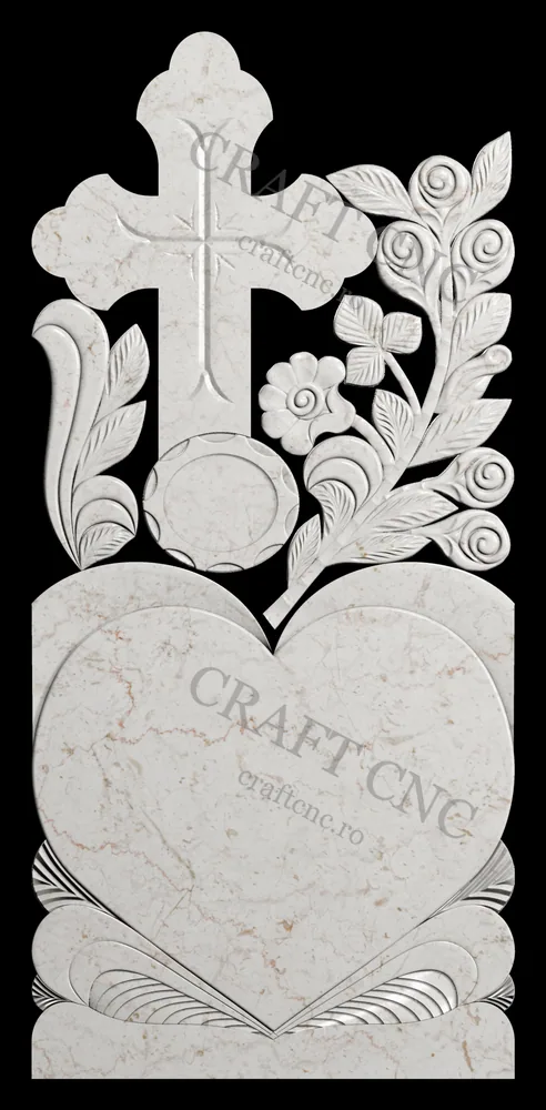 Semitrifoi cu frunze și inimă - 60x130x6cm și 8cm — model CNC 3D pentru marmură și granit