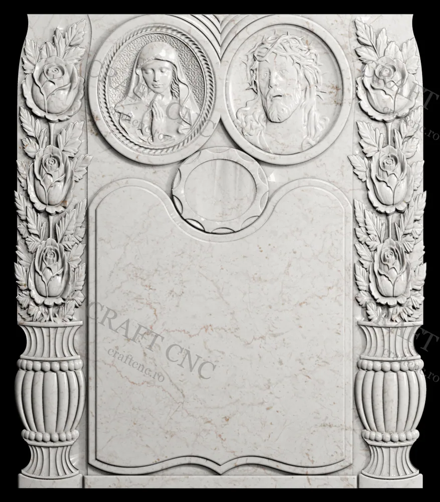 Monument cu Iisus și Maica Domnului — model CNC 3D pentru marmură și granit