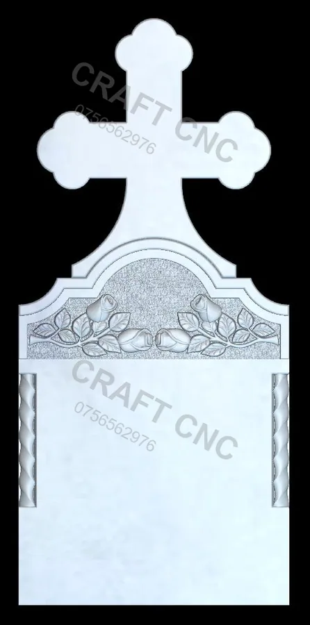 Cruce cu coloane și trandafiri (buceardat) — model CNC 3D pentru marmură și granit