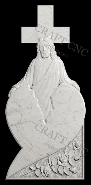 Cruce dreapta cu inimă și Iisus — model CNC