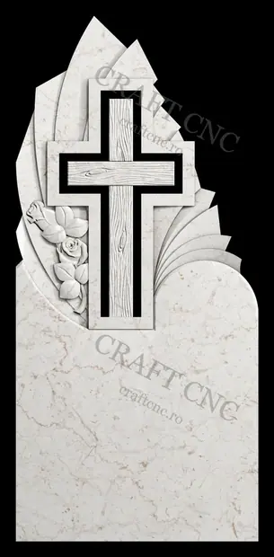 Cruce lemn cu raze si trandafiri — model CNC