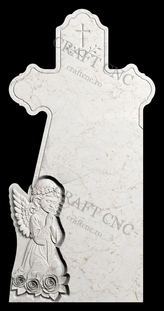 Monument cu ingeras — model CNC 3D pentru marmură și granit