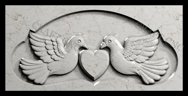 Ornament cu doi porumbei și inimă — model CNC
