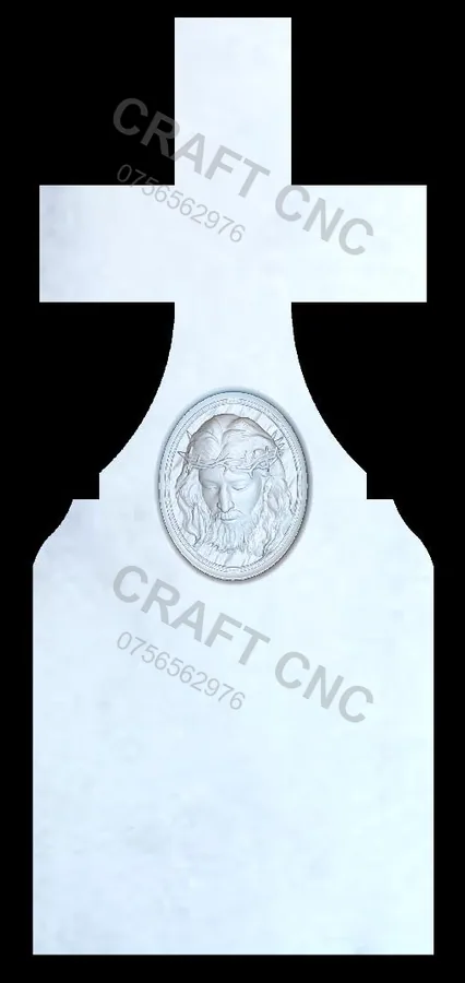 Cruce cu medalion Iisus — model CNC pentru marmură și granit