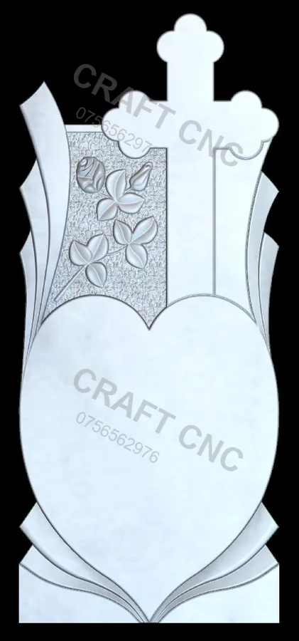 Cruce cu inimă și trandafir — model CNC 3D pentru marmură și granit