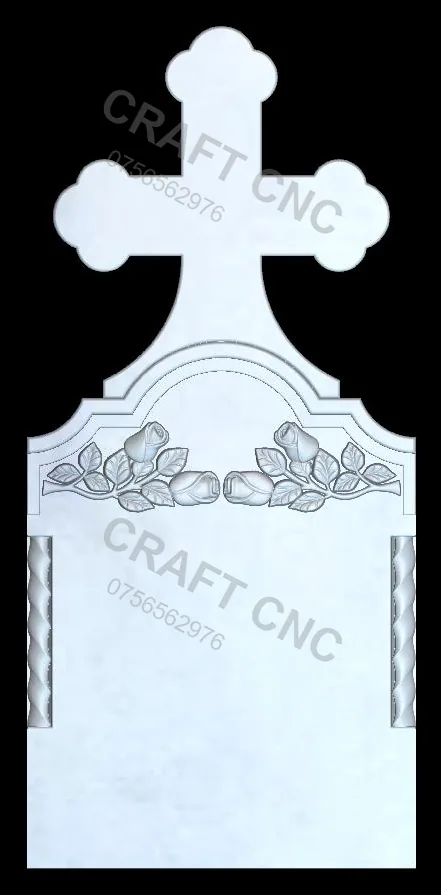 Cruce cu coloane și trandafiri — model CNC 3D pentru marmură și granit
