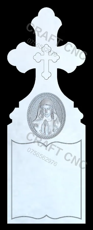 Cruce cu medalion maica — model CNC 3D pentru marmură și granit