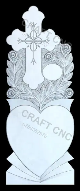 Cruce cu inimă și flori — model CNC
